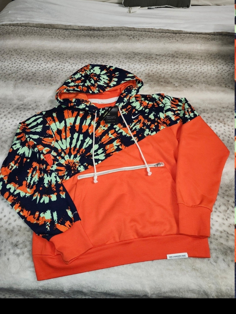 Nike Men's Orange and Navy Tie-Dye Zip Hoodie